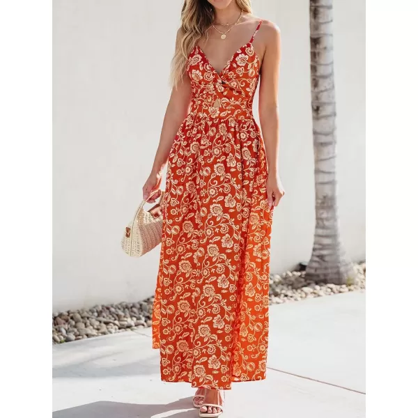imageCUPSHE Womens Maxi Dress V Neck Twisted Sleeveless Cutout Self Tie Long Dress Summer Formal DressRed Paisley