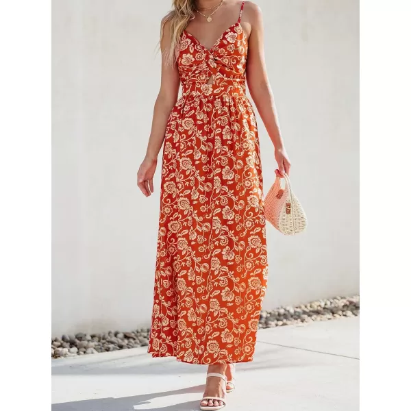 imageCUPSHE Womens Maxi Dress V Neck Twisted Sleeveless Cutout Self Tie Long Dress Summer Formal DressRed Paisley