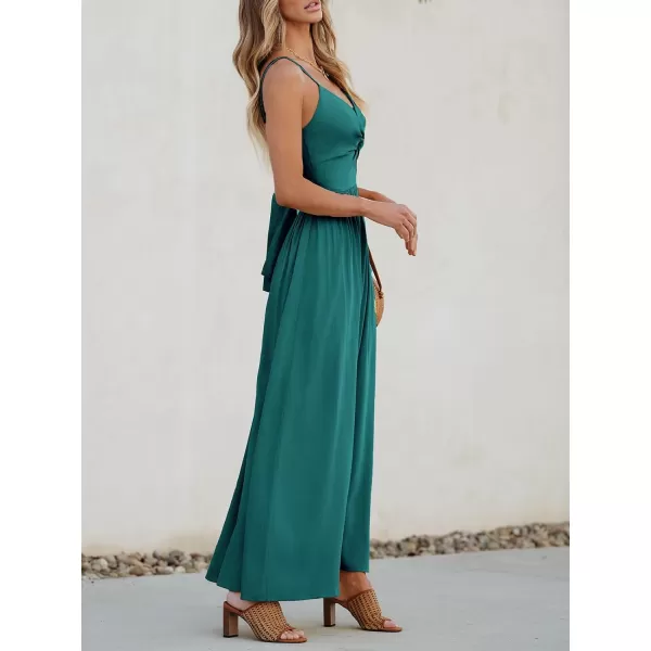imageCUPSHE Womens Maxi Dress V Neck Twisted Sleeveless Cutout Self Tie Long Dress Summer Formal DressTeal