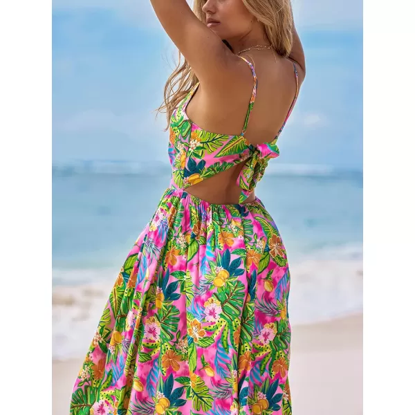 imageCUPSHE Womens Maxi Dress V Neck Twisted Sleeveless Cutout Self Tie Long Dress Summer Formal DressTropical Floral