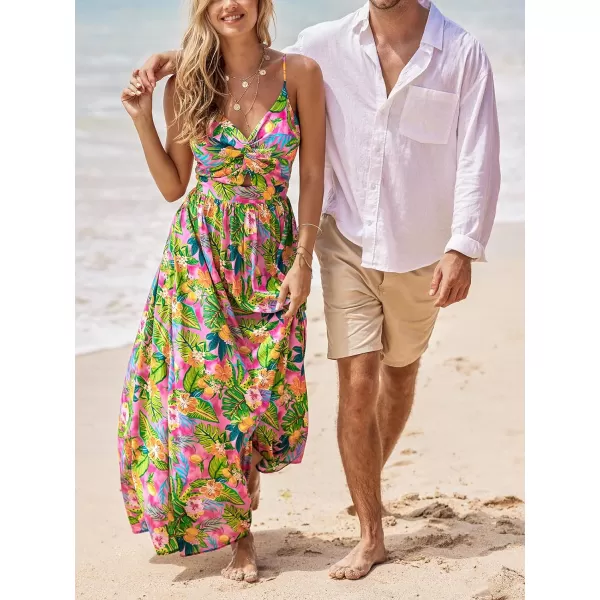 imageCUPSHE Womens Maxi Dress V Neck Twisted Sleeveless Cutout Self Tie Long Dress Summer Formal DressTropical Floral