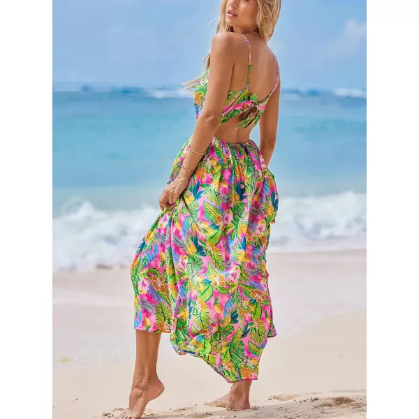imageCUPSHE Womens Maxi Dress V Neck Twisted Sleeveless Cutout Self Tie Long Dress Summer Formal DressTropical Floral