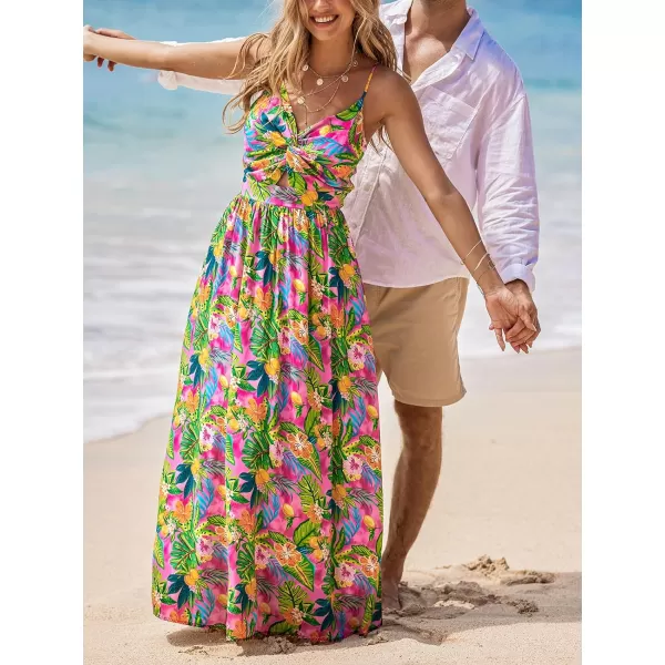 imageCUPSHE Womens Maxi Dress V Neck Twisted Sleeveless Cutout Self Tie Long Dress Summer Formal DressTropical Floral