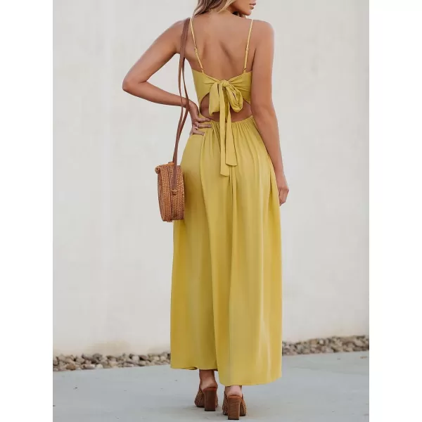 imageCUPSHE Womens Maxi Dress V Neck Twisted Sleeveless Cutout Self Tie Long Dress Summer Formal DressYellow