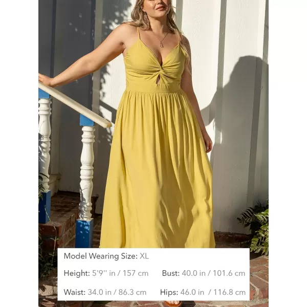 imageCUPSHE Womens Maxi Dress V Neck Twisted Sleeveless Cutout Self Tie Long Dress Summer Formal DressYellow