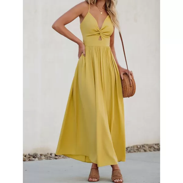 imageCUPSHE Womens Maxi Dress V Neck Twisted Sleeveless Cutout Self Tie Long Dress Summer Formal DressYellow