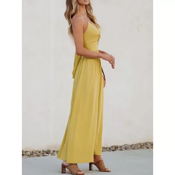 imageCUPSHE Womens Maxi Dress V Neck Twisted Sleeveless Cutout Self Tie Long Dress Summer Formal DressYellow