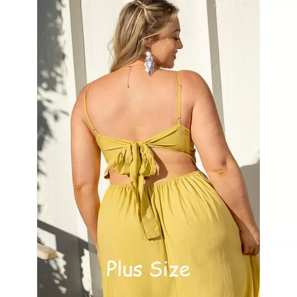 imageCUPSHE Womens Maxi Dress V Neck Twisted Sleeveless Cutout Self Tie Long Dress Summer Formal DressYellow