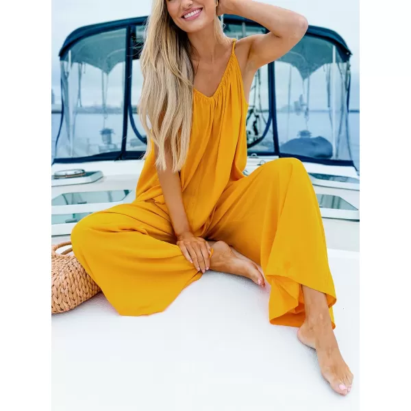 imageCUPSHE Womens Maxi Jumpsuit Adjustable Straps Sleeveless Wide Leg Romper V Back Overall Outfit Casual BeachYellow