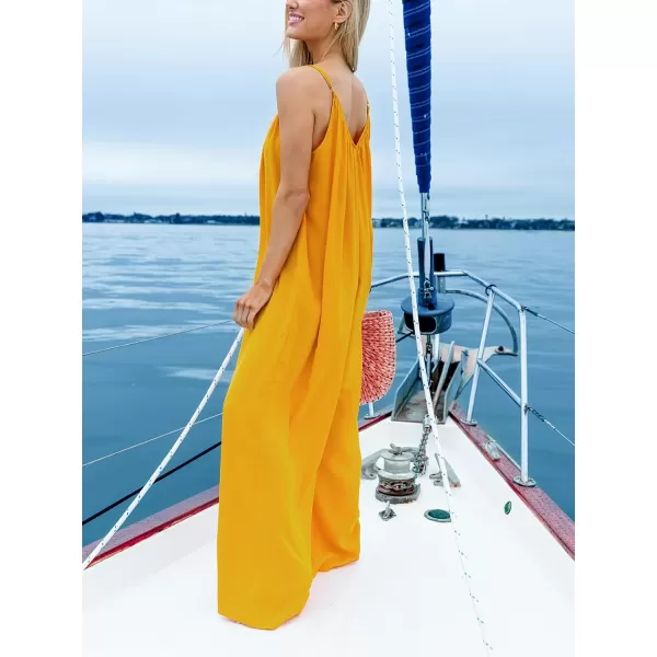 imageCUPSHE Womens Maxi Jumpsuit Adjustable Straps Sleeveless Wide Leg Romper V Back Overall Outfit Casual BeachYellow