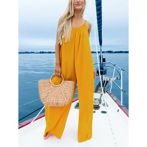 imageCUPSHE Womens Maxi Jumpsuit Adjustable Straps Sleeveless Wide Leg Romper V Back Overall Outfit Casual BeachYellow