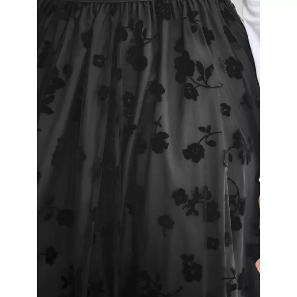 imageCUPSHE Womens Maxi Skirt Floral Embroidery Mesh High Waist Dress SkritsBlack