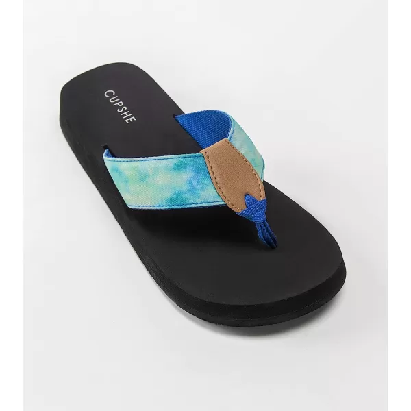 imageCUPSHE Womens Mid Heel Textile Beach Flip Flops Contrast Color SandalBlack