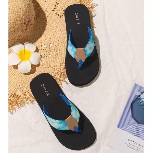 imageCUPSHE Womens Mid Heel Textile Beach Flip Flops Contrast Color SandalBlack