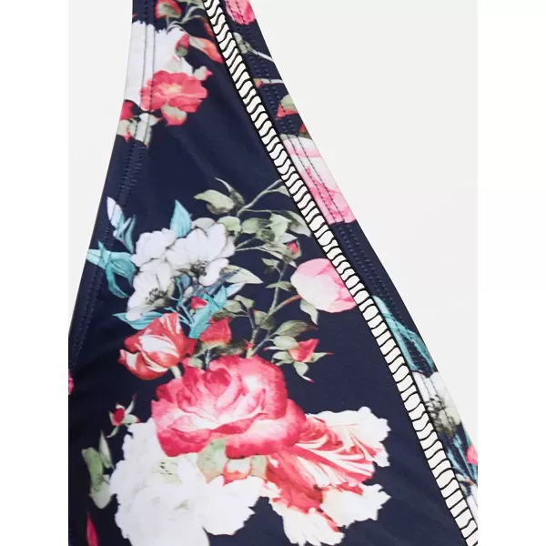 imageCUPSHE Womens Mid Waisted Bikini Swimsuit Floral Plunge Back Hook Two Piece Bathing SuitNavy Floral Print
