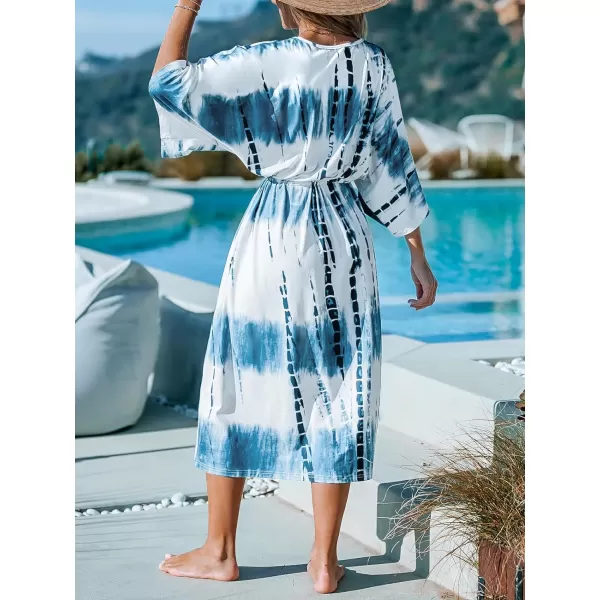 imageCUPSHE Womens Midi Cover Ups Dress Bathing Suit Open Front Kimonos Cardigans Tie Dye 2024Blue White Tie Dye