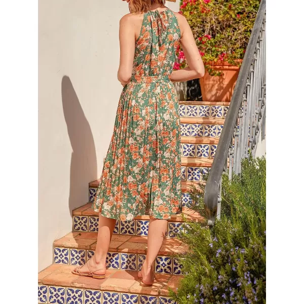 imageCUPSHE Womens Midi Dress Casual Sleeveless Floral Summer Dress A Line Pleated Halter Neck Tie WaistMulticoloured