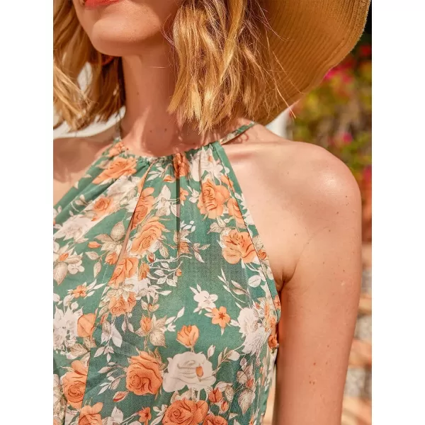 imageCUPSHE Womens Midi Dress Casual Sleeveless Floral Summer Dress A Line Pleated Halter Neck Tie WaistMulticoloured
