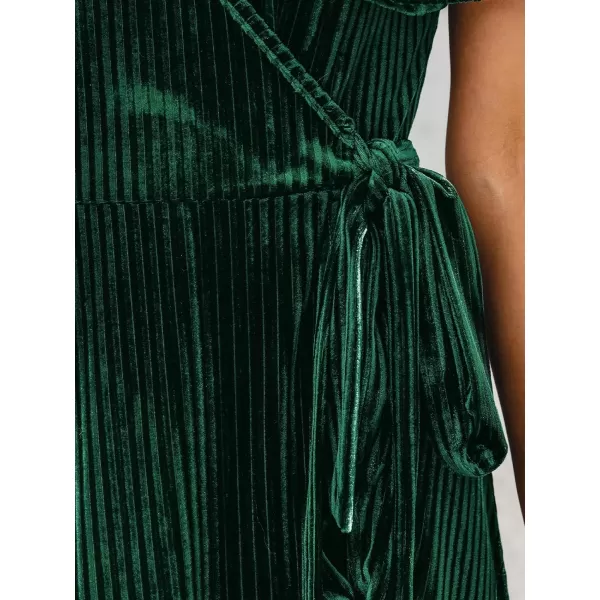 imageCUPSHE Womens Midi Dress Emerald V Neck Belted Short Sleeve Ribbed Knit Flowy Party Cocktail DressesGreen