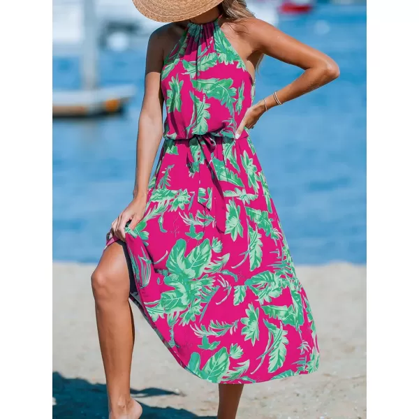 imageCUPSHE Womens Midi Dress Halter Floral Sleeveless Belted Ruffled A Line Casual Summer DressPink Floral