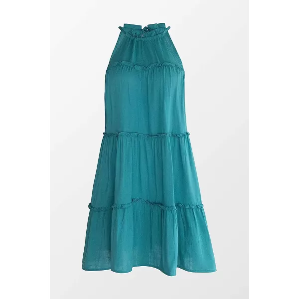imageCUPSHE Womens Midi Dress High Neck Halter Ruffle Tiers Sleeveless Cover UpTeal