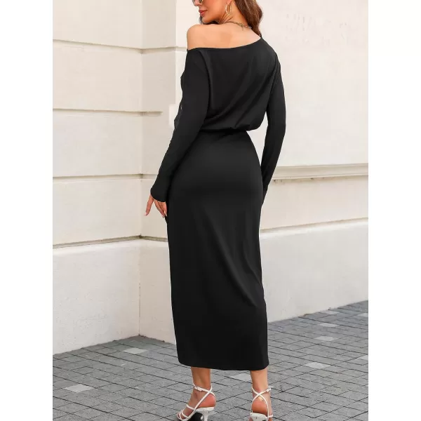 imageCUPSHE Womens Midi Dress One Shoulder Ruched Fitted Long Sleeve Tulip Hem Knitted Casual DressesBlack