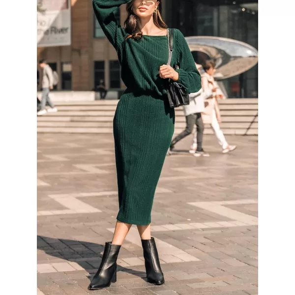 imageCUPSHE Womens Midi Dress Scoop Neck Long Sleeve Emerald Green Fitted Knitted Casual DressesGreen