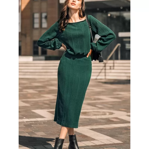imageCUPSHE Womens Midi Dress Scoop Neck Long Sleeve Emerald Green Fitted Knitted Casual DressesGreen
