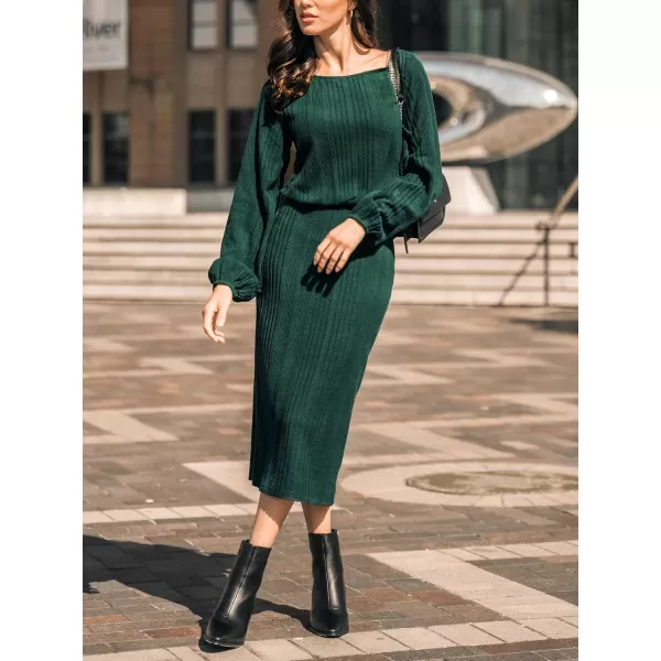 imageCUPSHE Womens Midi Dress Scoop Neck Long Sleeve Emerald Green Fitted Knitted Casual DressesGreen