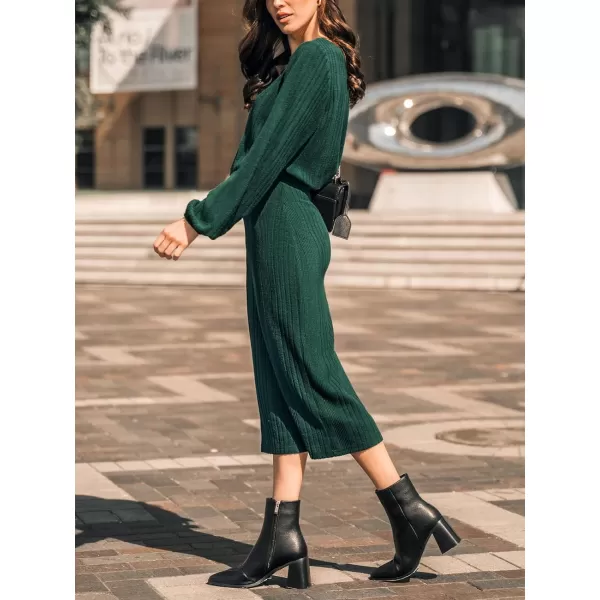 imageCUPSHE Womens Midi Dress Scoop Neck Long Sleeve Emerald Green Fitted Knitted Casual DressesGreen