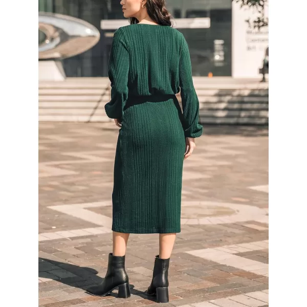 imageCUPSHE Womens Midi Dress Scoop Neck Long Sleeve Emerald Green Fitted Knitted Casual DressesGreen