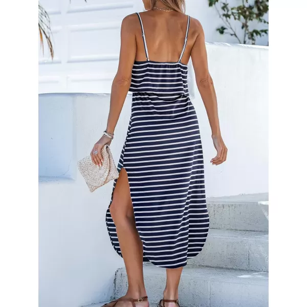 imageCUPSHE Womens Midi Dress Scoop Neck Ruffled Sleeveless Slit Drawstring Spaghetti Straps A Line Casual DressBlack