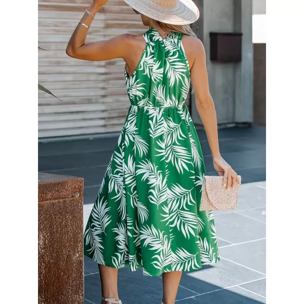 imageCUPSHE Womens Midi Dress Tropical Leaf Print Knotted Halter Long Dress Elastic Formal DressGreen Floral