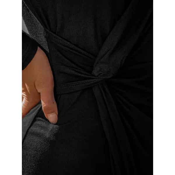 imageCUPSHE Womens Midi Dress V Neck Pleated Twisted Long Sleeve Wrap Bodycon Party Cocktail DressesBlack
