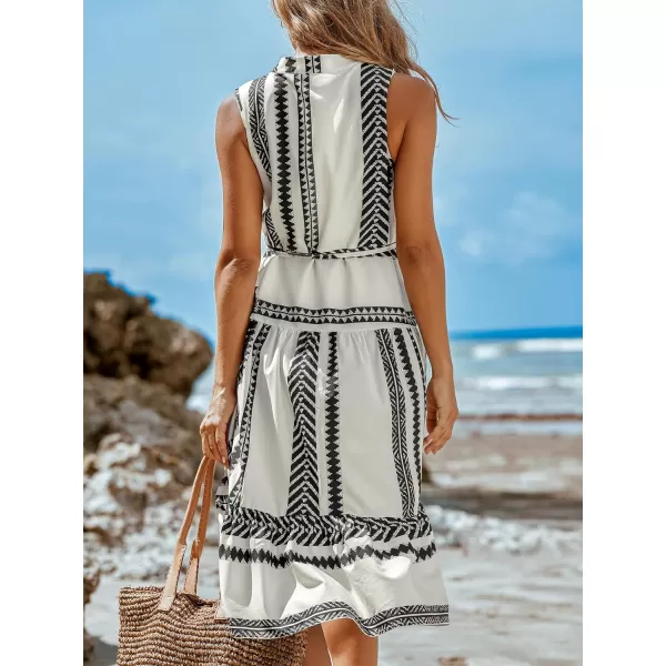 imageCUPSHE Womens Midi Dress V Neck Sleeveless Self Tie Waist Ruffled Striped Tassel Summer Casual DressBlack Striped