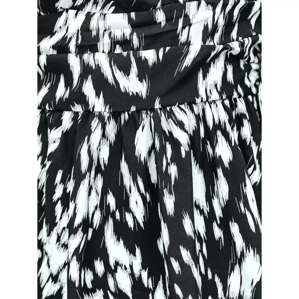 imageCUPSHE Womens Mini Dress Abstract Print V Neck Long Sleeve Banded Ruched Waist A Line Short Casual DressesBlack