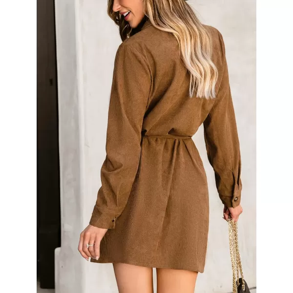 imageCUPSHE Womens Mini Dress Belted Faux Suede ButtonFront Long Sleeve A Line Short Casual DressesBrown