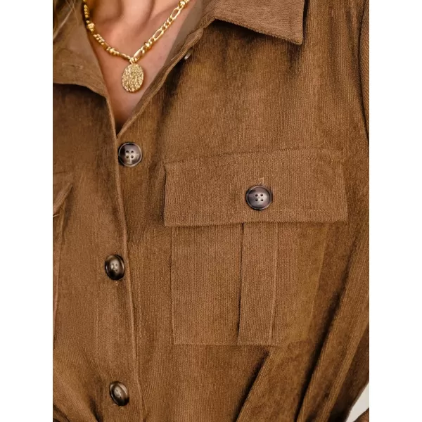 imageCUPSHE Womens Mini Dress Belted Faux Suede ButtonFront Long Sleeve A Line Short Casual DressesBrown