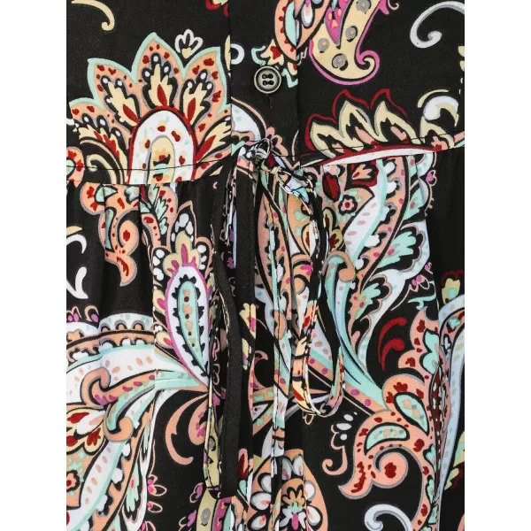 imageCUPSHE Womens Mini Dress Belted Paisley Print Button Boho Long Sleeve A Line Short Casual DressesBlack Paisley