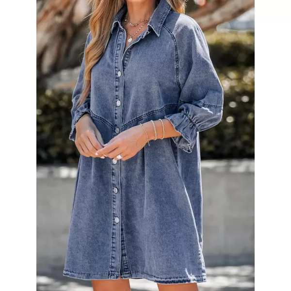 imageCUPSHE Womens Mini Dress ButtonFront Ruffled 34 Trumpet Sleeves Seam Fitted Casual A Line Denim DressesBlue