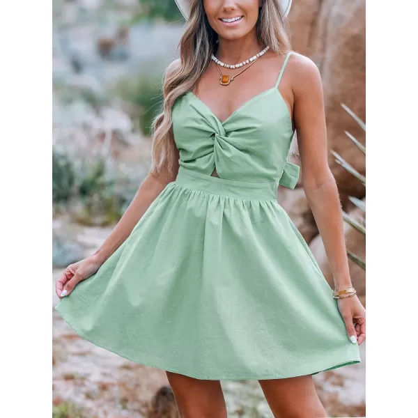imageCUPSHE Womens Mini Dress Floral Twisted V Neck Sleeveless Short Dress Pleated Self Tie Back Mini DressMint Green