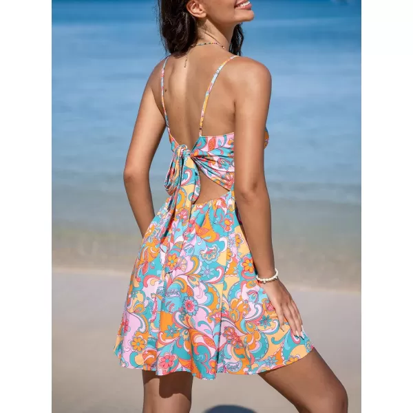 imageCUPSHE Womens Mini Dress Floral Twisted V Neck Sleeveless Short Dress Pleated Self Tie Back Mini DressPink Floral