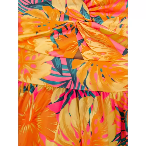 imageCUPSHE Womens Mini Dress Floral Twisted V Neck Sleeveless Short Dress Pleated Self Tie Back Mini DressYellow