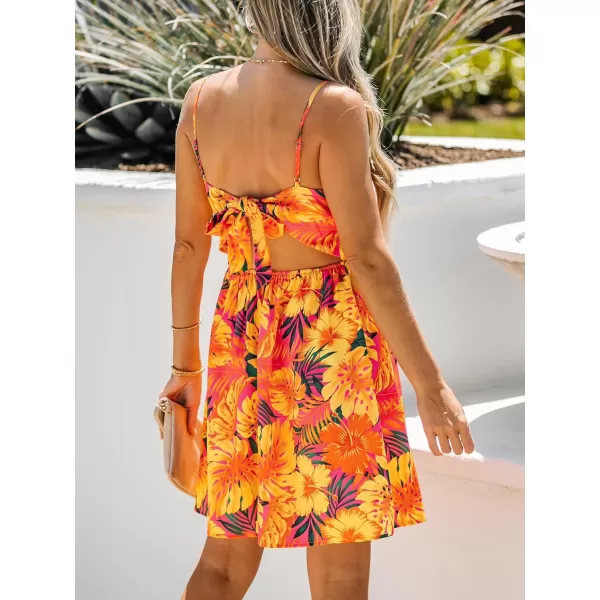 imageCUPSHE Womens Mini Dress Floral Twisted V Neck Sleeveless Short Dress Pleated Self Tie Back Mini DressYellow
