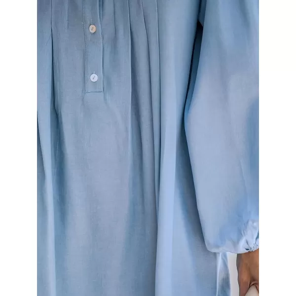 imageCUPSHE Womens Mini Dress High Neck Pleated HalfButton Long Peasant Sleeves A Line Short Casual Dresses with PocketsBlue