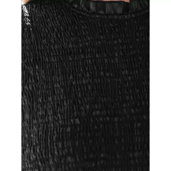 imageCUPSHE Womens Mini Dress Mock Neck Smocked Long Bishop Sleeves Tiered Ruffled Hem Woven A Line Short Cocktail DressesBlack