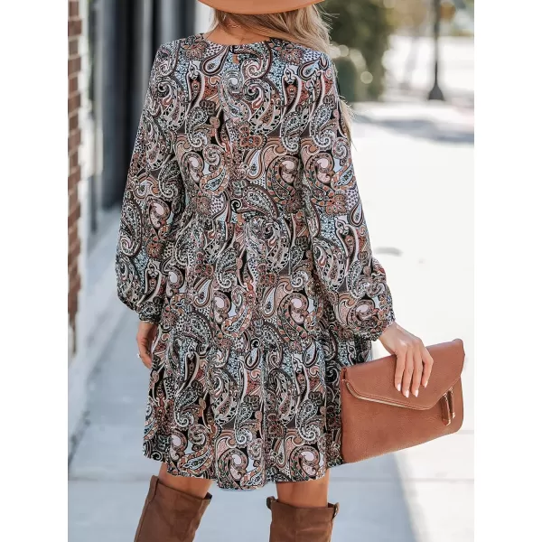 imageCUPSHE Womens Mini Dress Paisley Print V Neck Long Peasant Sleeve Boho A Line Short Casual DressesLight Orange Paisley