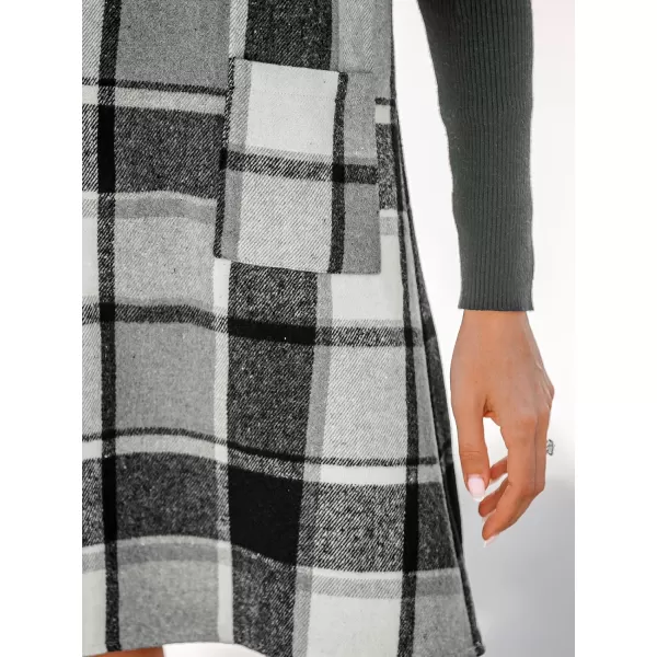 imageCUPSHE Womens Mini Dress Plaid V Neck Sleeveless Wide Straps Pinafore Casual A Line Overalls Dress with PocketsBlack Plaid