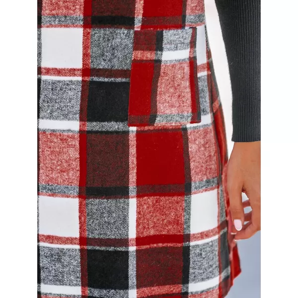 imageCUPSHE Womens Mini Dress Plaid V Neck Sleeveless Wide Straps Pinafore Casual A Line Overalls Dress with PocketsRed Plaid