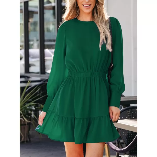 imageCUPSHE Womens Mini Dress Round Neck Long Sleeve Button Flounce Elastic Waist Starlight Party A Line Cocktail DressGreen